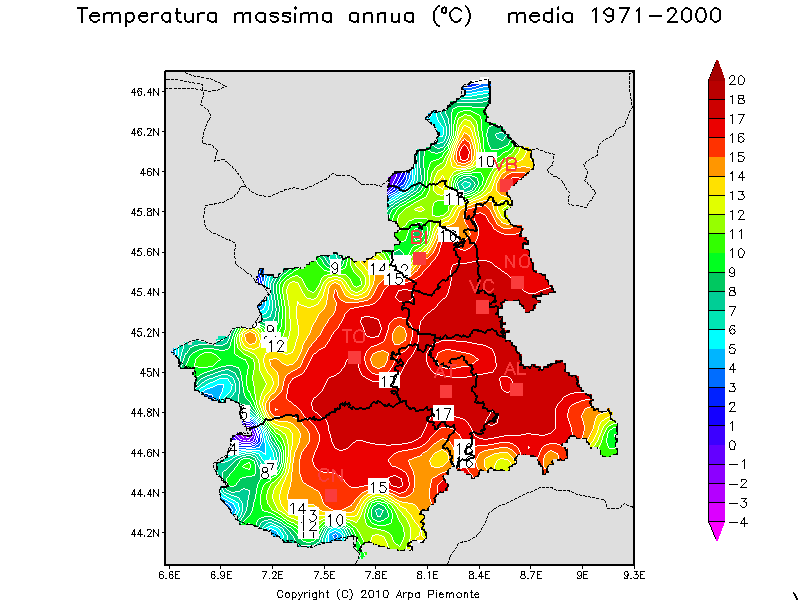 Temperatura massima annua media 1971-2000