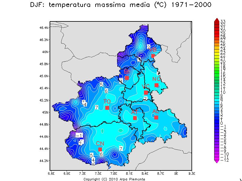 DJF: temperatura massima annua media 1971-2000