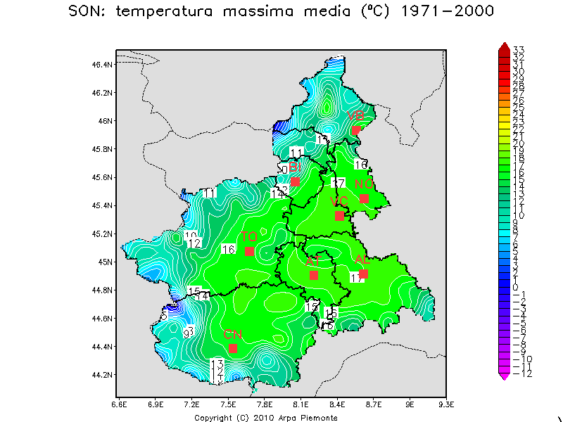 SON: temperatura massima annua media 1971-2000